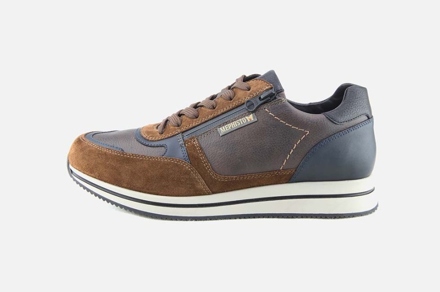 Men Mephisto | Mephisto - Gilford Brown Blue Sneakers On Labotte