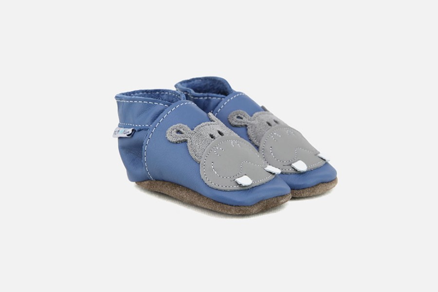 Girls Inch Blue | Inch Blue - Hip Hip Hippo Bleu Layette Shoes On Labotte