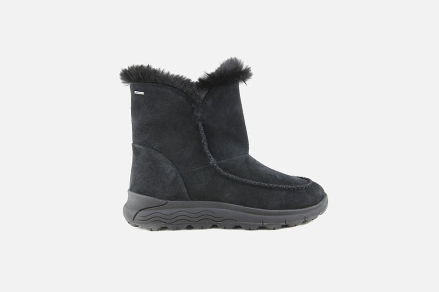 Women Geox | Geox - Spherica Fur Boot Abx Black Ankle Boots On Labotte