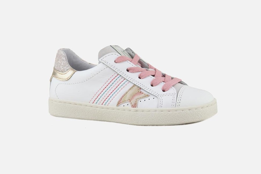 Girls Romagnoli | Romagnoli - Arianna Blanc Star Pink Lace-Up Shoes On Labotte