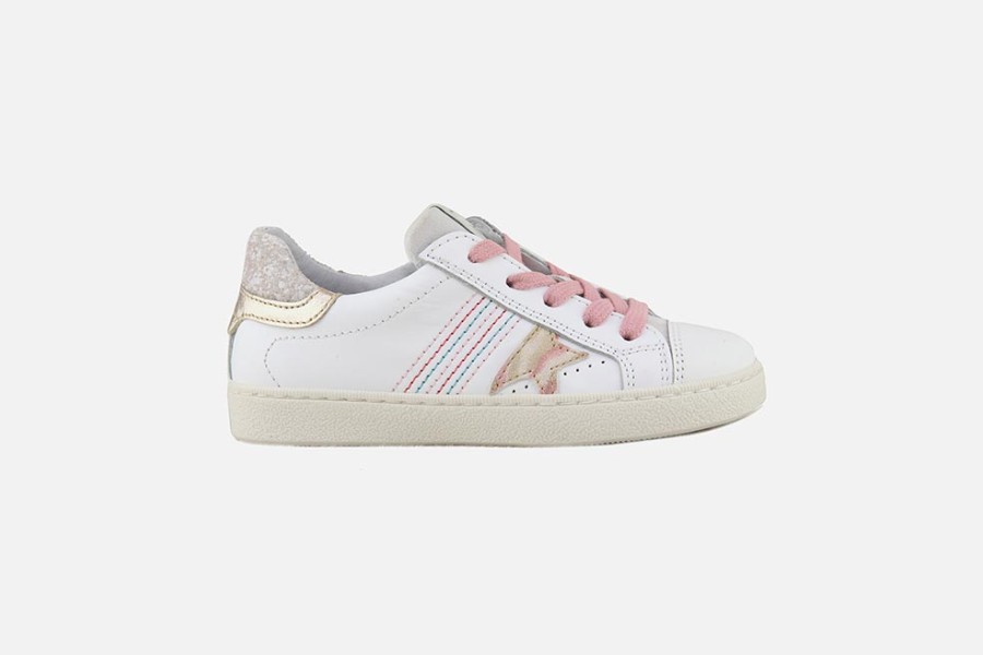 Girls Romagnoli | Romagnoli - Arianna Blanc Star Pink Lace-Up Shoes On Labotte