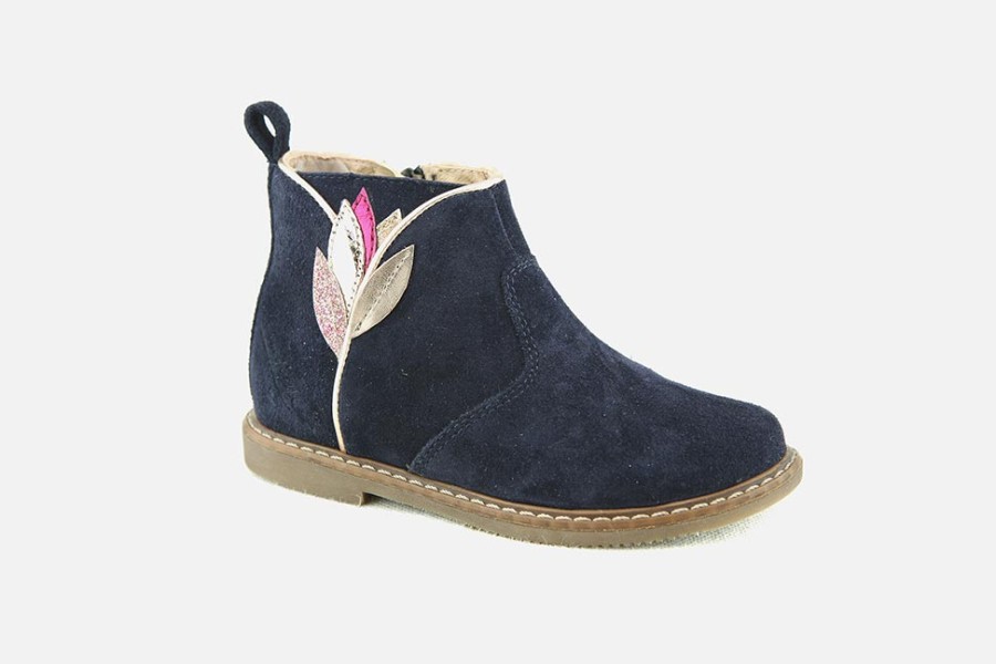 Girls Pom d'Api | Pom D'Api - City Flora Marine Ankle Boots On Labotte
