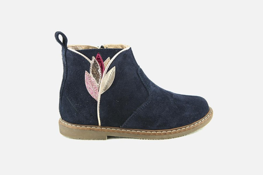 Girls Pom d'Api | Pom D'Api - City Flora Marine Ankle Boots On Labotte
