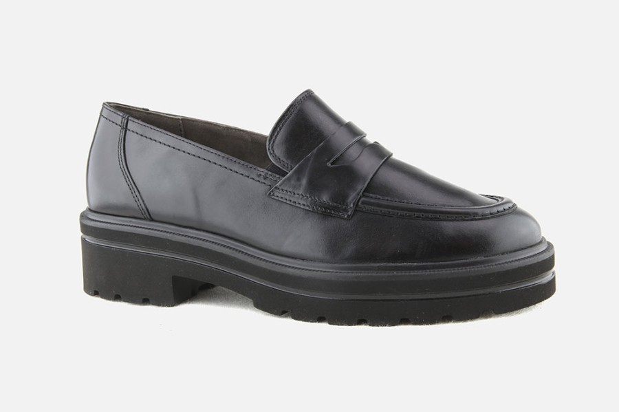 Women Paul Green | Paul Green - Perry Lisse Noir Loafers On Labotte