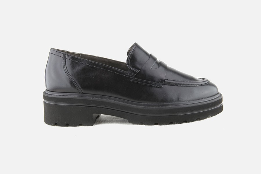 Women Paul Green | Paul Green - Perry Lisse Noir Loafers On Labotte