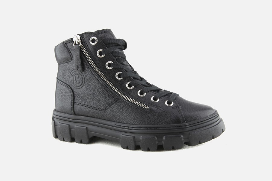 Women Paul Green | Paul Green - Powder All Black Lace-Up Boots On Labotte