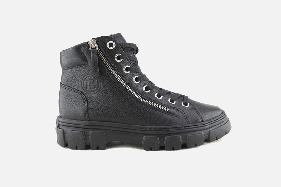 Women Paul Green | Paul Green - Powder All Black Lace-Up Boots On Labotte