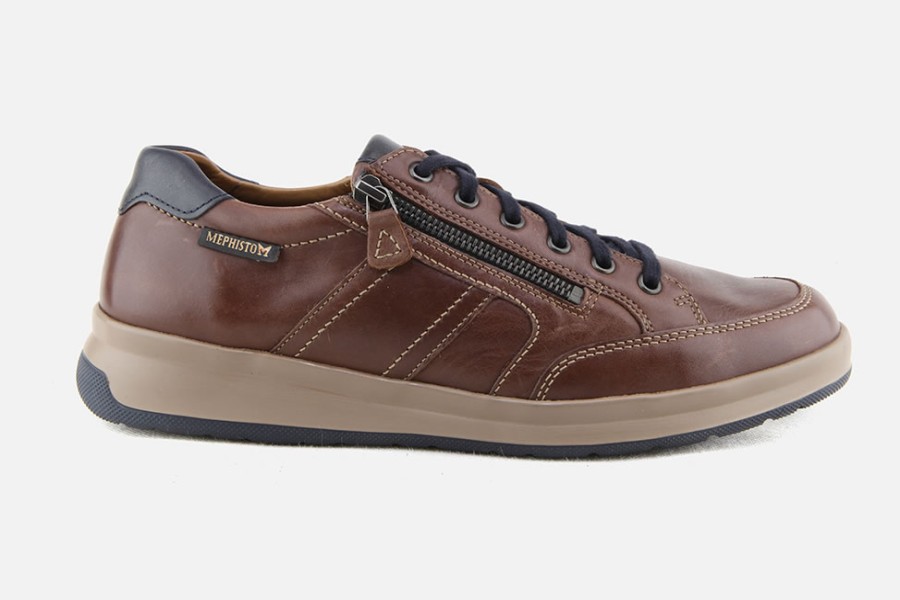 Men Mephisto | Mephisto - Lisandro Zip Chestnut Sneakers On Labotte