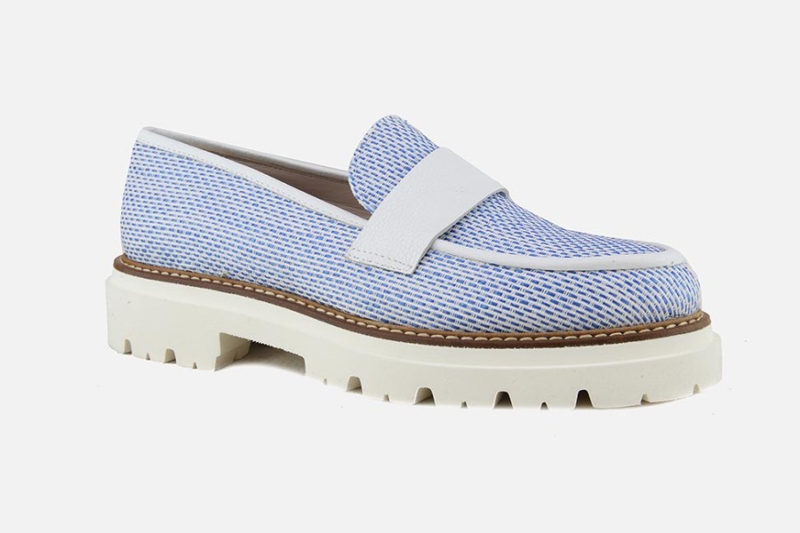 Women Rosana | Rosana - Stuttgart Ciel Et Blanc Loafers On Labotte
