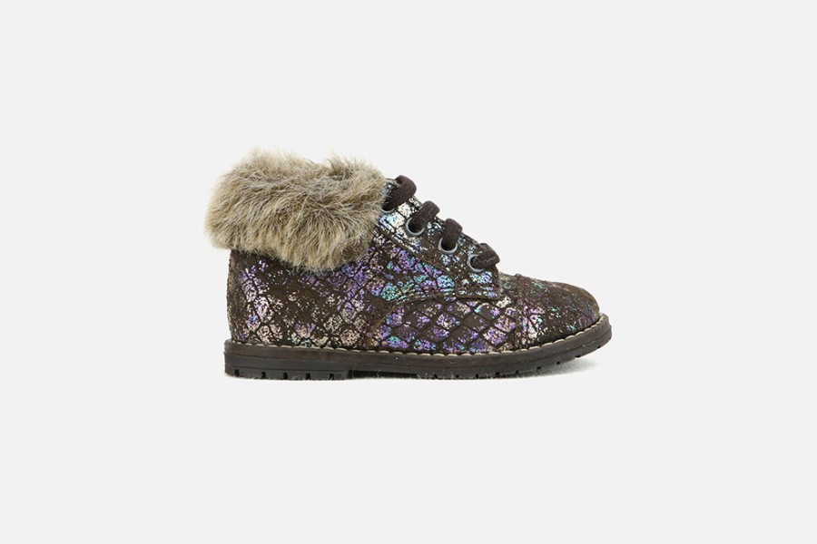 Girls Little Mary | Little Mary - Chinchilla Cola Multi Lace-Up Boots On Labotte