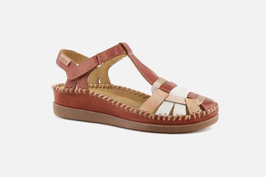Women Pikolinos | Pikolinos - Cadaques T Strap Brick Sandals On Labotte