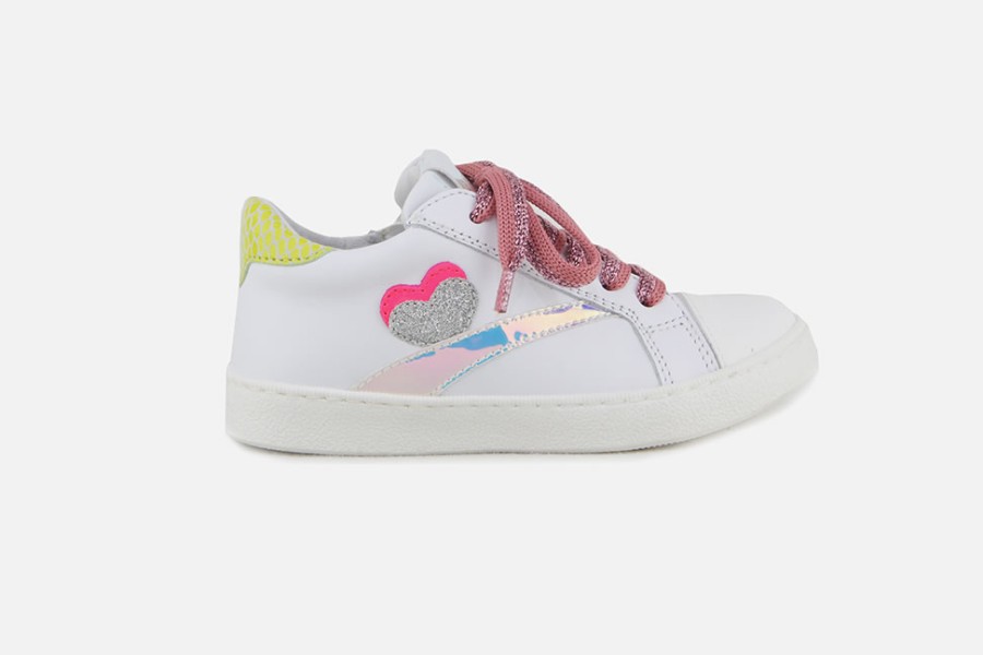 Girls Romagnoli | Romagnoli - Angele Sweet Heart Blanc Lace-Up Shoes On Labotte