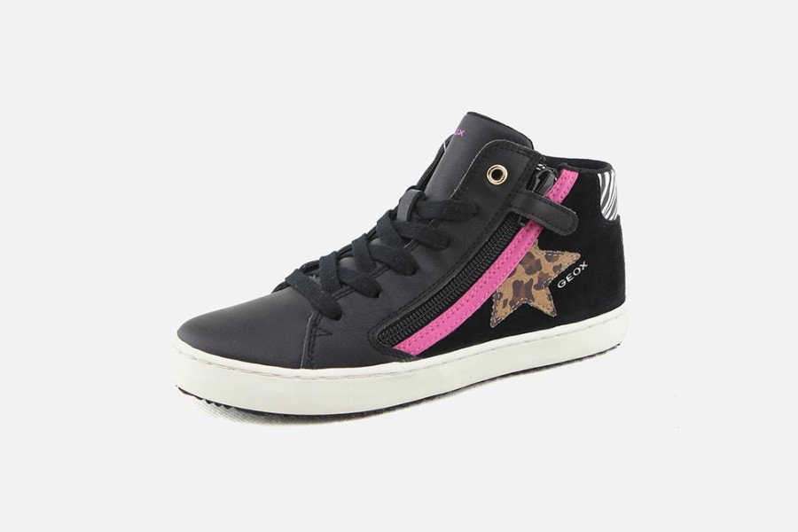 Girls Geox | Geox - Kalipsera Zip Black Leo Lace-Up Boots On Labotte