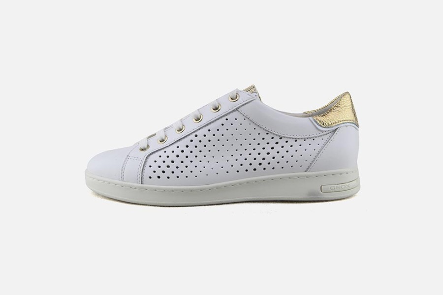 Women Geox | Geox - Jaysen Punched White Gold Sneakers On Labotte