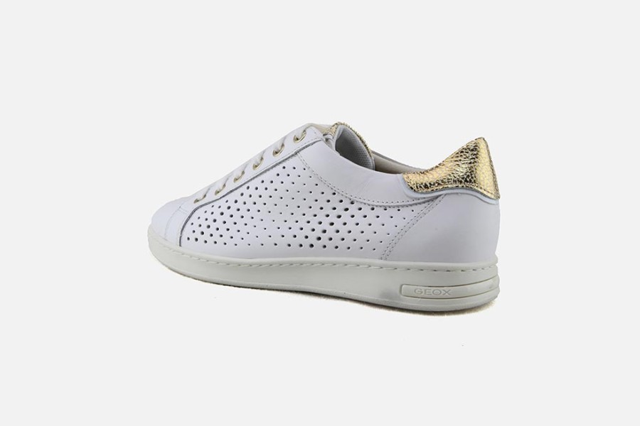 Women Geox | Geox - Jaysen Punched White Gold Sneakers On Labotte