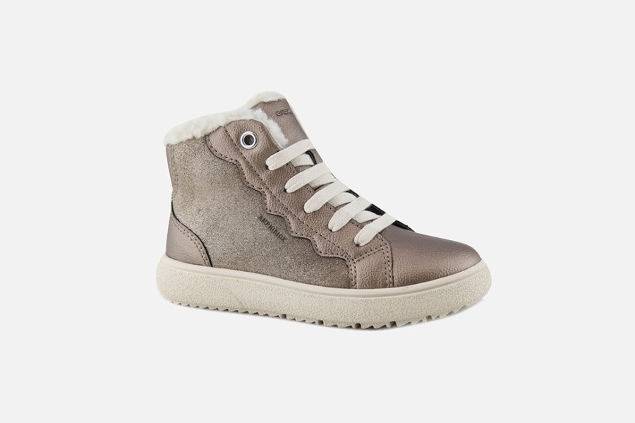 Girls Geox | Geox - Theleven Abx Smoke Grey Lace-Up Boots On Labotte