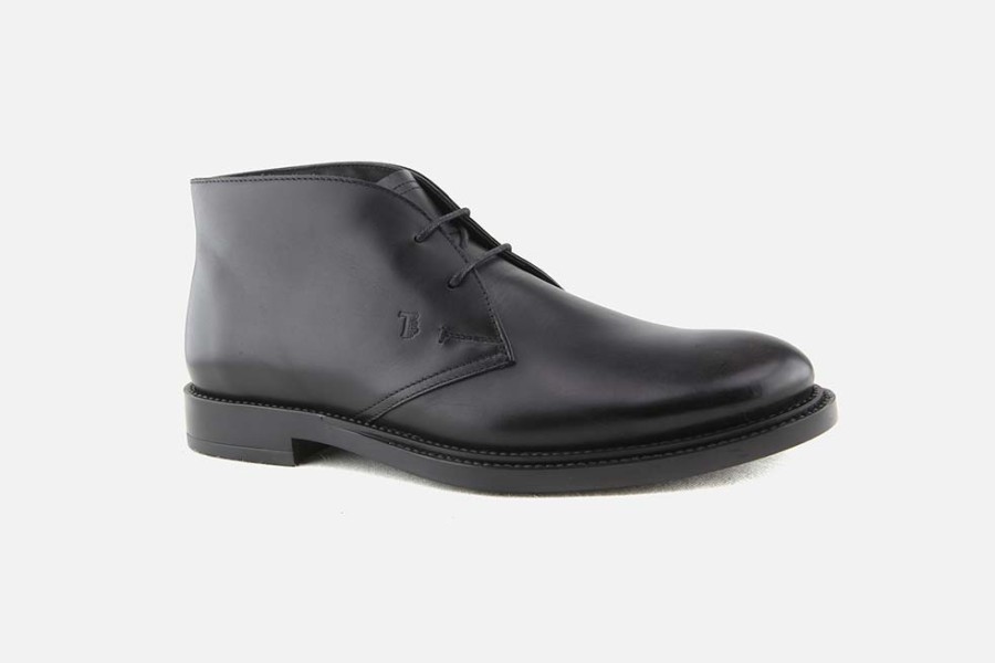 Men Tod's | Tod'S - Gianni Lisse Noir Lace-Up Boots On Labotte