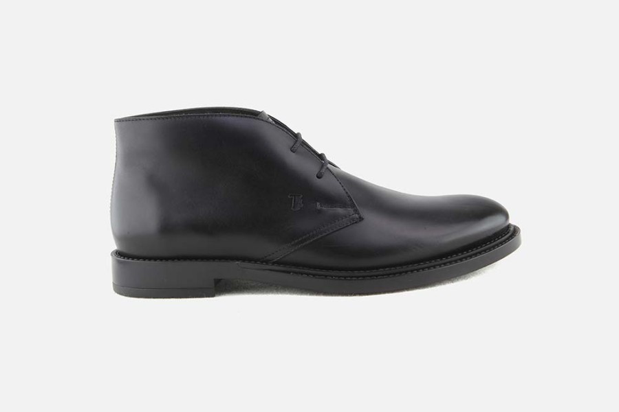 Men Tod's | Tod'S - Gianni Lisse Noir Lace-Up Boots On Labotte