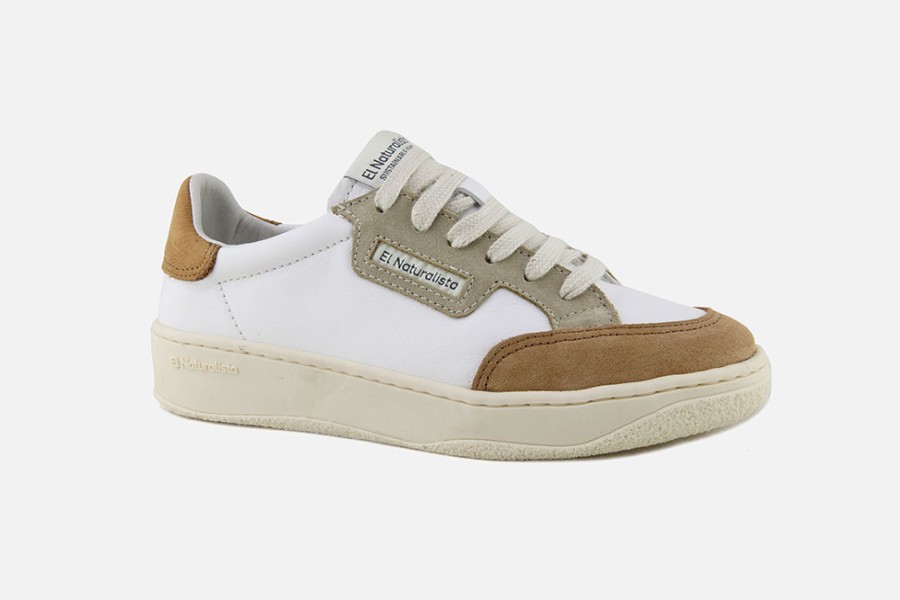 Women El Naturalista | El Naturalista - Geo Lace Honey Mud White Sneakers On Labotte