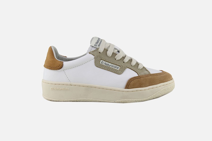 Women El Naturalista | El Naturalista - Geo Lace Honey Mud White Sneakers On Labotte