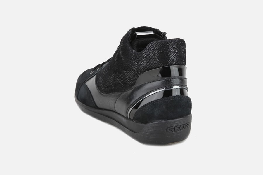 Women Geox | Geox - Myria Mid Black Print Lace-Up Boots On Labotte