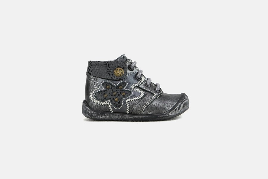 Girls Little Mary | Little Mary - Lastuce Anthracite Lace-Up Boots On Labotte