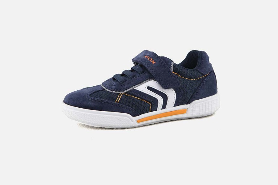 Boys Geox | Geox - Poseido Scratch Navy Orange Velcro Shoes On Labotte