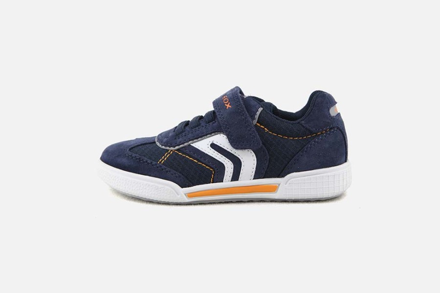 Boys Geox | Geox - Poseido Scratch Navy Orange Velcro Shoes On Labotte