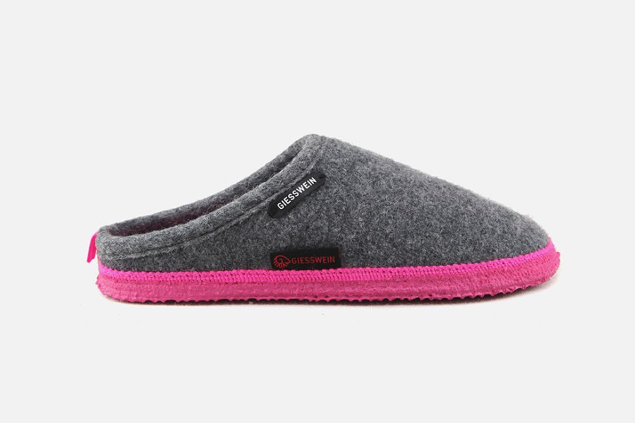 Women Giesswein | Giesswein - Woolpops Grey Fuxia Low Slippers On Labotte