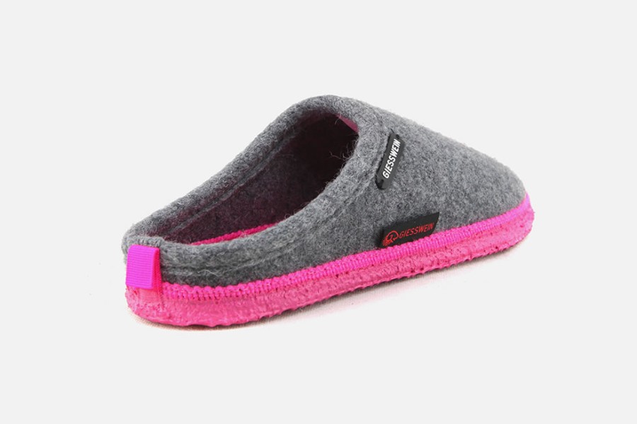 Women Giesswein | Giesswein - Woolpops Grey Fuxia Low Slippers On Labotte