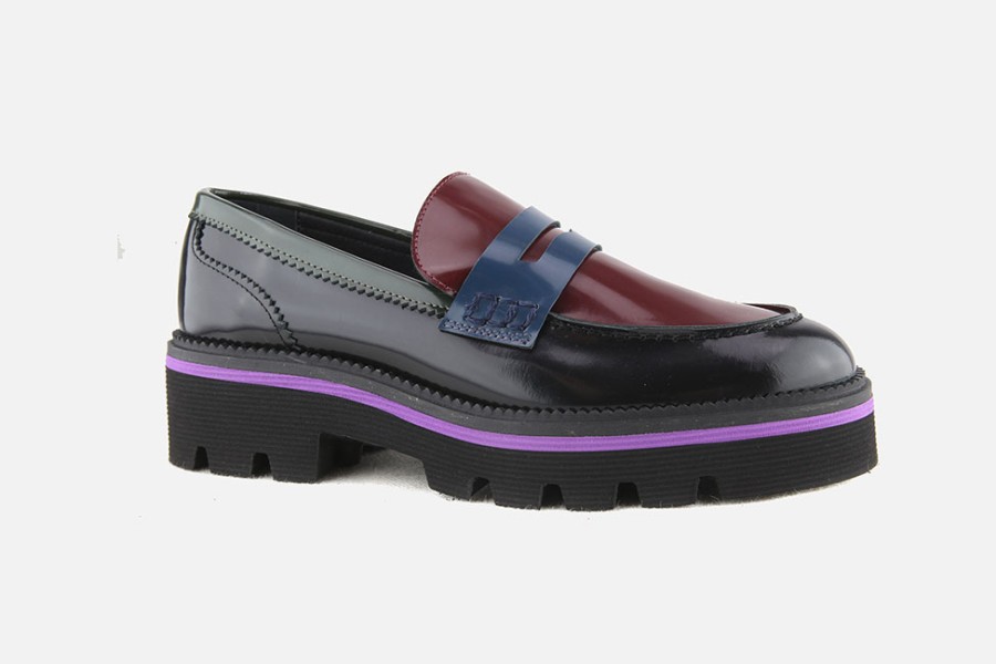 Women Jhay | Jhay - Versus Noir Bordeaux Bleu Loafers On Labotte