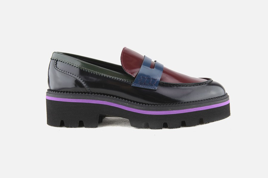 Women Jhay | Jhay - Versus Noir Bordeaux Bleu Loafers On Labotte