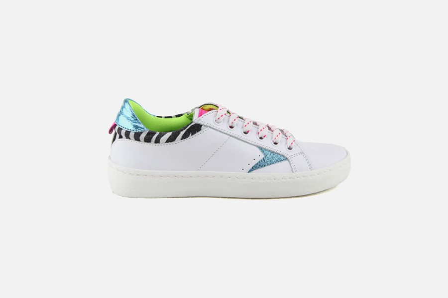 Girls Romagnoli | Romagnoli - Chloe Blanc Zebra Lace-Up Shoes On Labotte