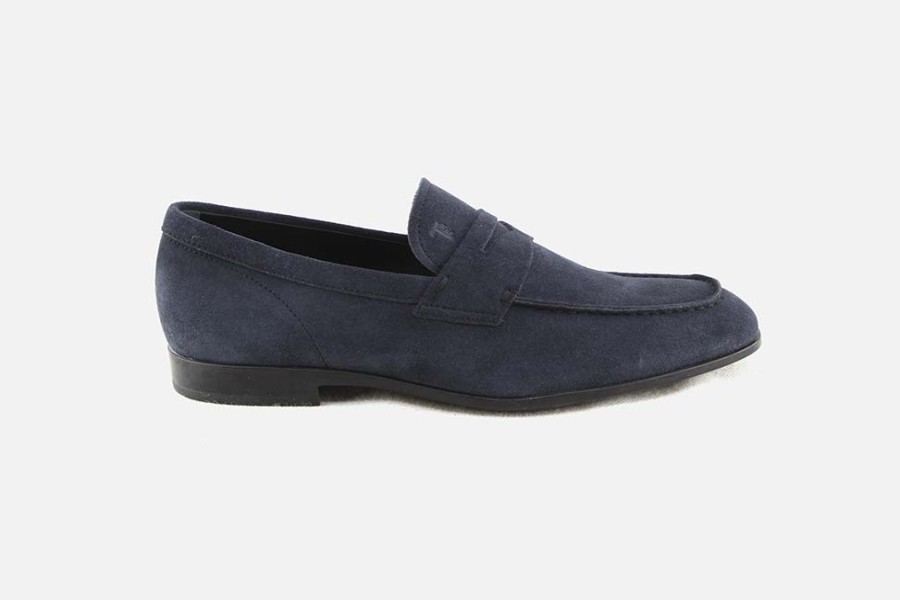 Men Tod's | Tod'S - Mantova Daim Bleu Loafers On Labotte