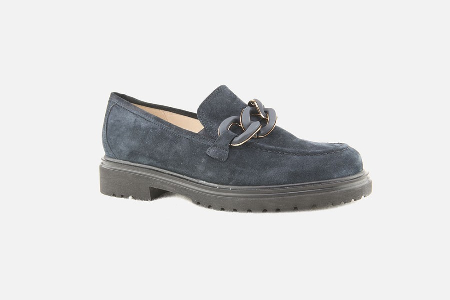 Women Gabor | Gabor - Nuance Daim Bleu Loafers On Labotte