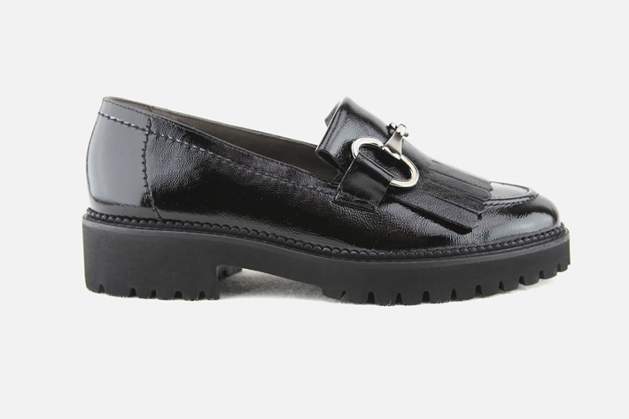 Women Paul Green | Paul Green - Paradoxe Lack Black Loafers On Labotte