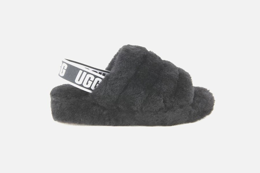 Women UGG | Ugg - Fluff Yeah Logo Slide Black Low Slippers On Labotte