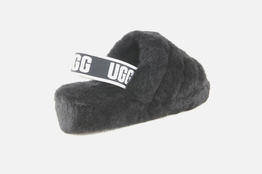 Women UGG | Ugg - Fluff Yeah Logo Slide Black Low Slippers On Labotte