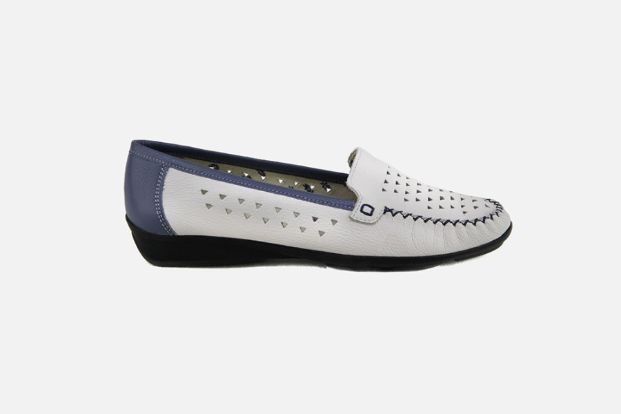 Women Marco | Marco - Falaise Blanc Bleu Loafers On Labotte