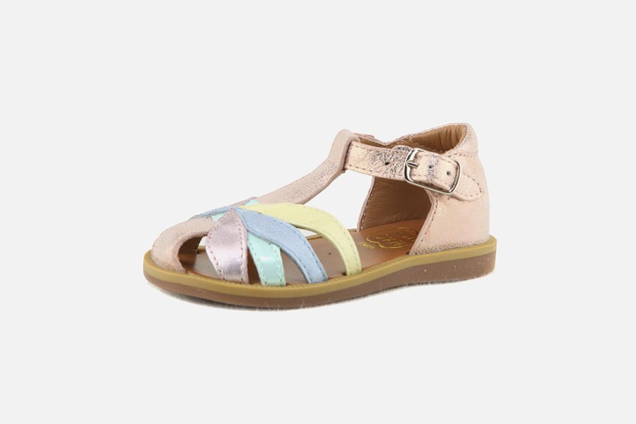 Girls Pom d'Api | Pom D'Api - Poppy Metal Blush Sandals On Labotte