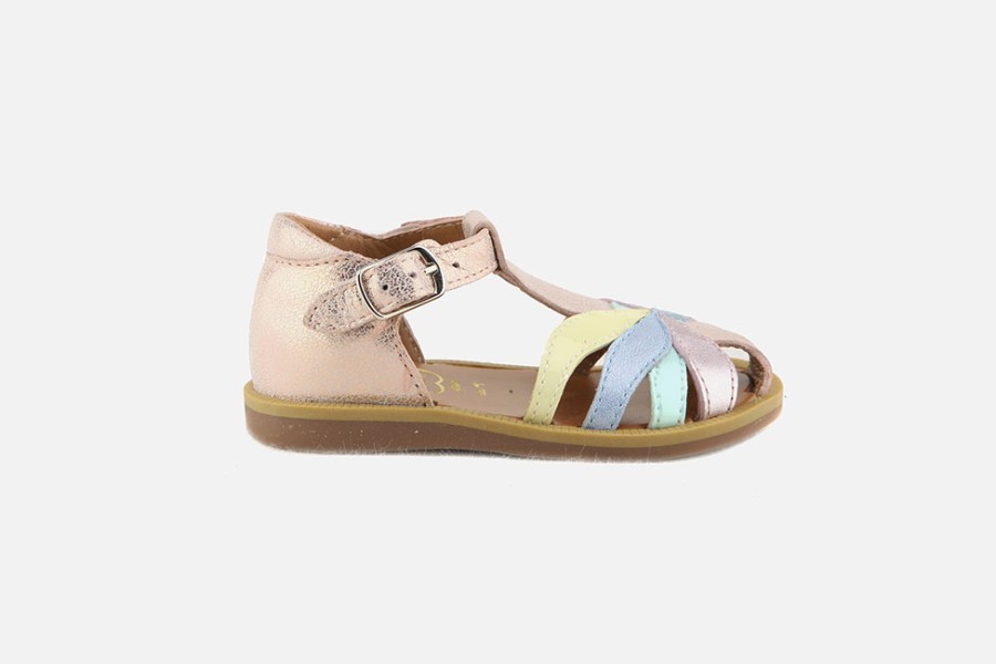 Girls Pom d'Api | Pom D'Api - Poppy Metal Blush Sandals On Labotte