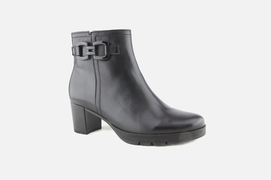 Women Gabor | Gabor - Juniper Lisse Noir Ankle Boots On Labotte