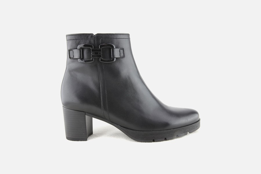 Women Gabor | Gabor - Juniper Lisse Noir Ankle Boots On Labotte