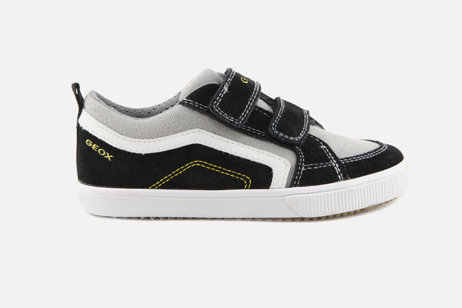 Boys Geox | Geox - Alonisso Scratch Black Grey Velcro Shoes On Labotte