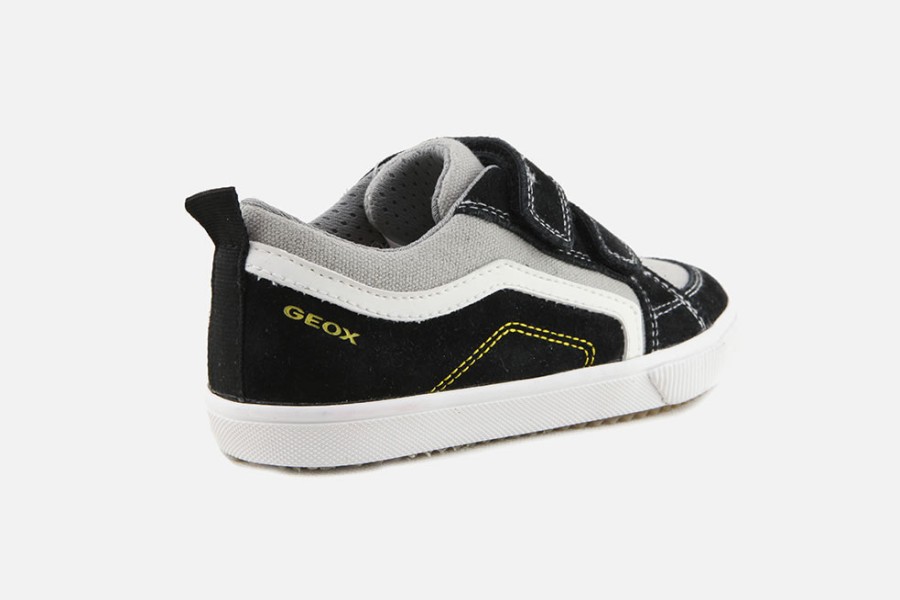 Boys Geox | Geox - Alonisso Scratch Black Grey Velcro Shoes On Labotte