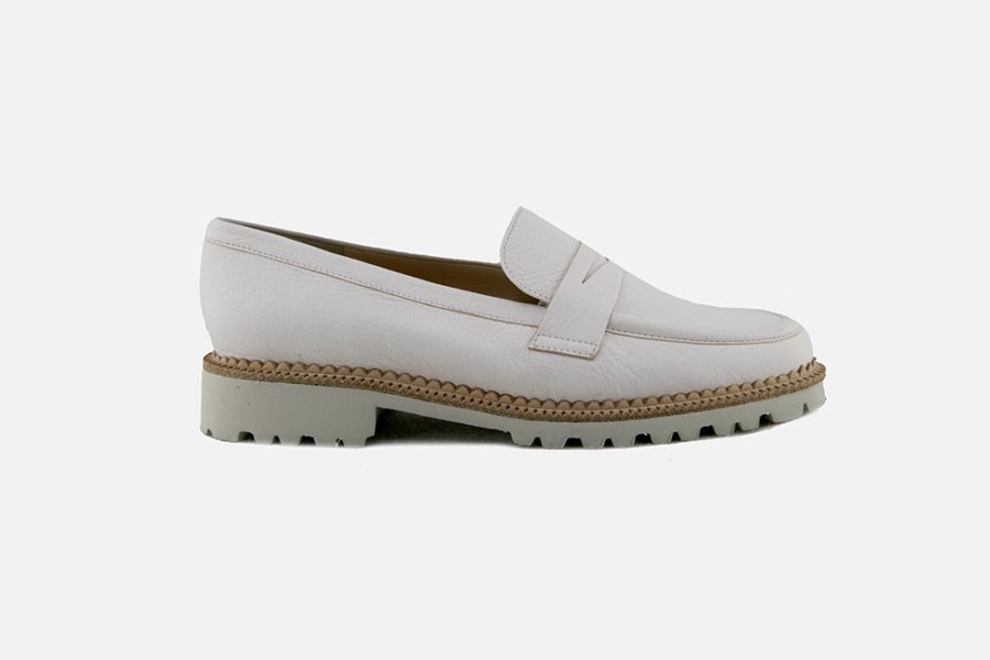 Women Brunate | Brunate - Badge Blanc Loafers On Labotte