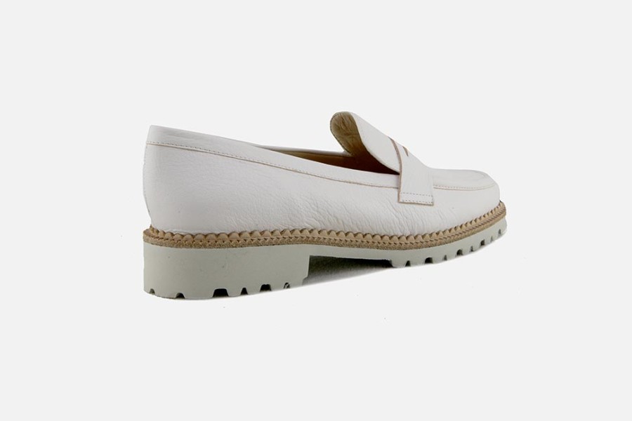 Women Brunate | Brunate - Badge Blanc Loafers On Labotte