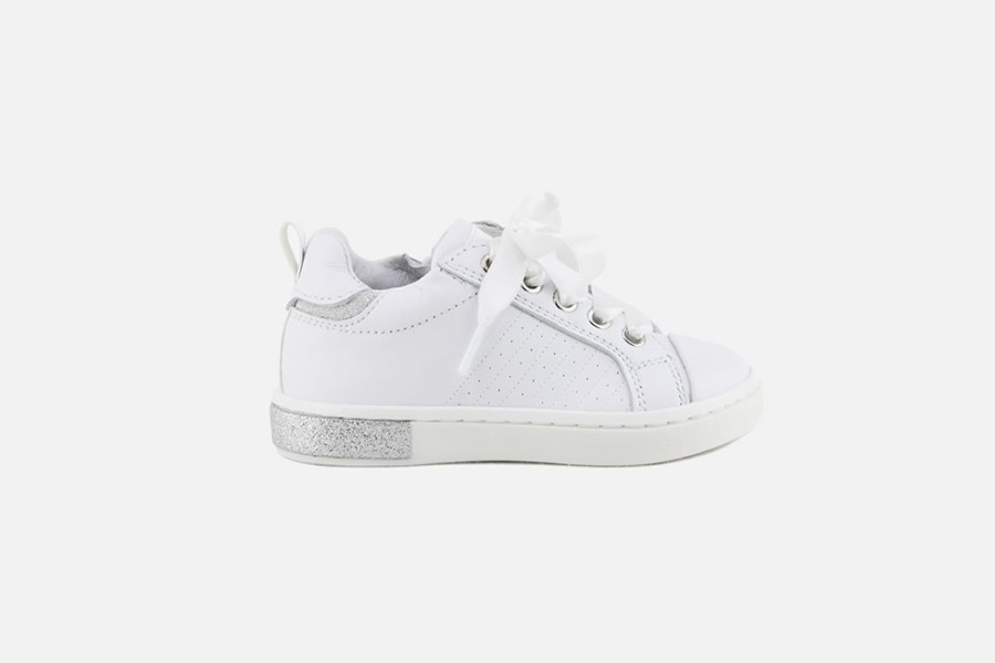 Girls Romagnoli | Romagnoli - Angelina Blanc Argent Lace-Up Shoes On Labotte