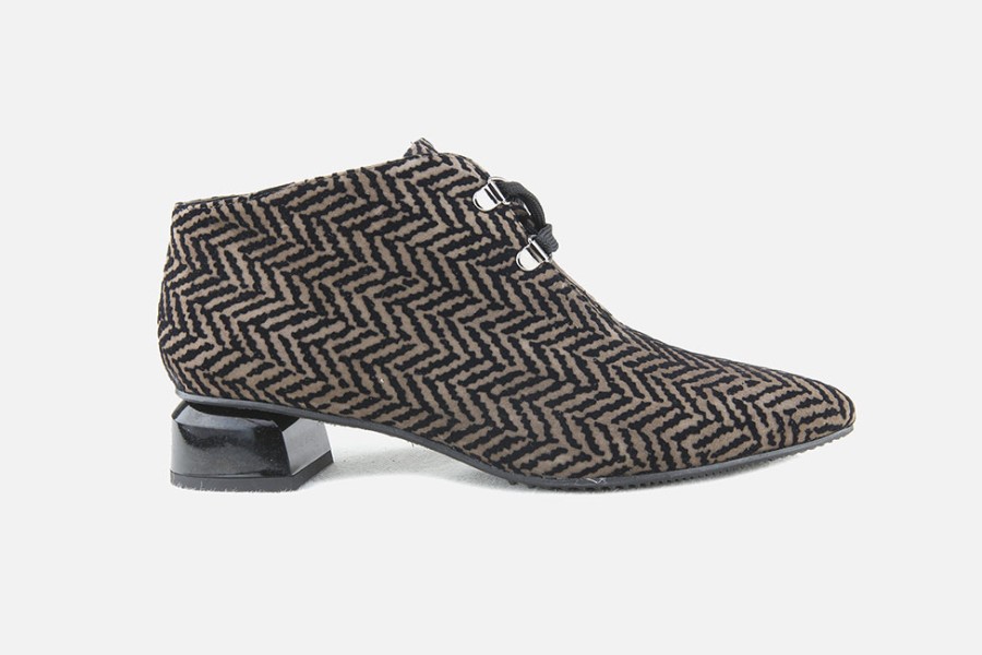 Women Brunate | Brunate - Baden Beige Noir Lace-Up Boots On Labotte