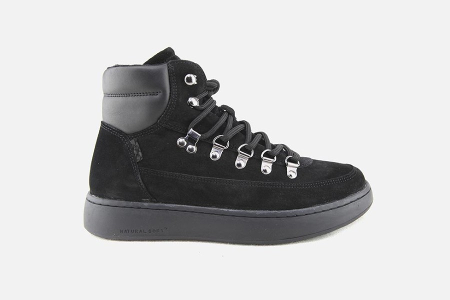 Women Woden | Woden - Iris Suede Black Lace-Up Boots On Labotte